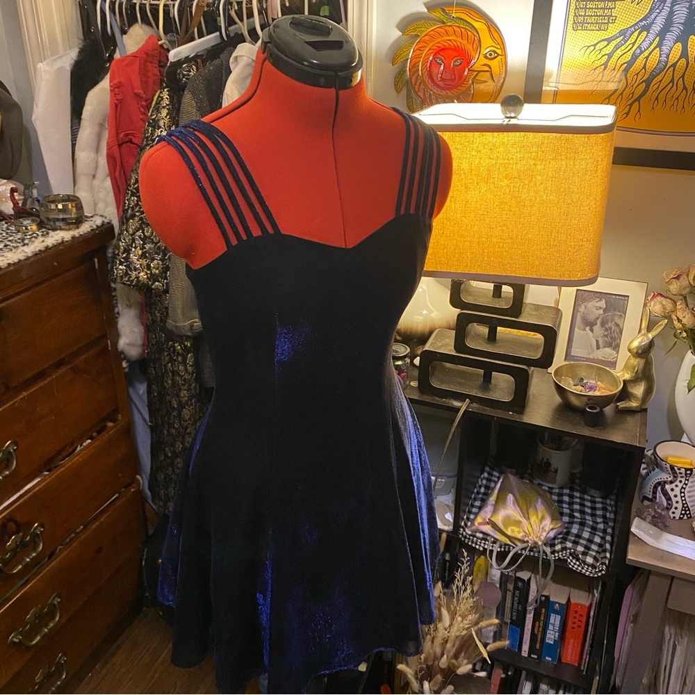 1990s All That Jazz Midnight Blue Sparkle Mini Dress